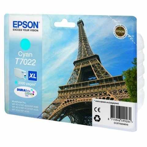 Epson oryginalny ink / tusz C13T70224010, XL, cyan, 2000s, Epson WorkForce Pro WP4000, 4500 series