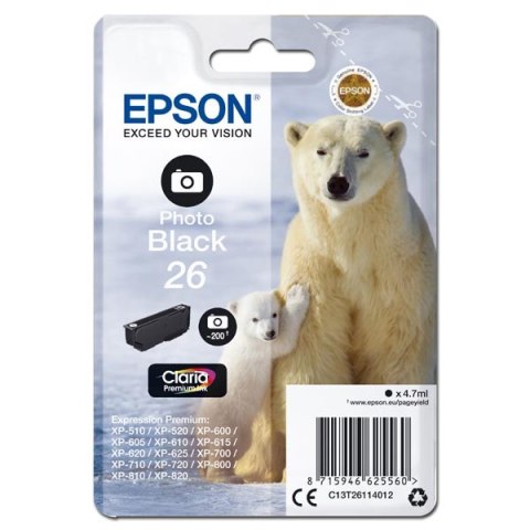 Epson oryginalny ink / tusz C13T26114012, T261140, photo black, 4,7ml, Epson Expression Premium XP-800, XP-700, XP-600