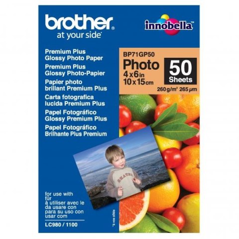 Brother Premium Glossy Photo Pa foto papier połysk biały 10x15cm 4x6" 260 gm2 50 szt. BP71GP50 atrament