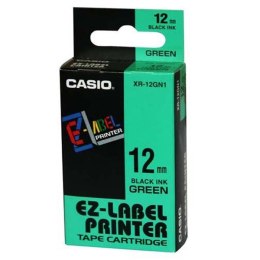 Casio oryginalny taśma do drukarek etykiet, Casio, XR-12GN1, czarny druk/zielony podkład, nielaminowany, 8m, 12mm