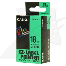 Casio oryginalny taśma do drukarek etykiet  Casio  XR-18GN1  czarny druk/zielony podkład  nielaminowany  8m  18mm