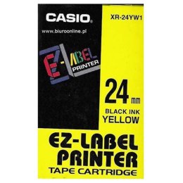 Casio oryginalny taśma do drukarek etykiet, Casio, XR-24YW1, czarny druk/żółty podkład, nielaminowany, 8m, 24mm