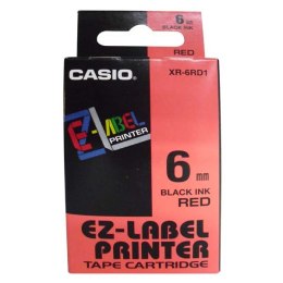 Casio oryginalny taśma do drukarek etykiet, Casio, XR-6RD1, czarny druk/czerwony podkład, nielaminowany, 8m, 6mm