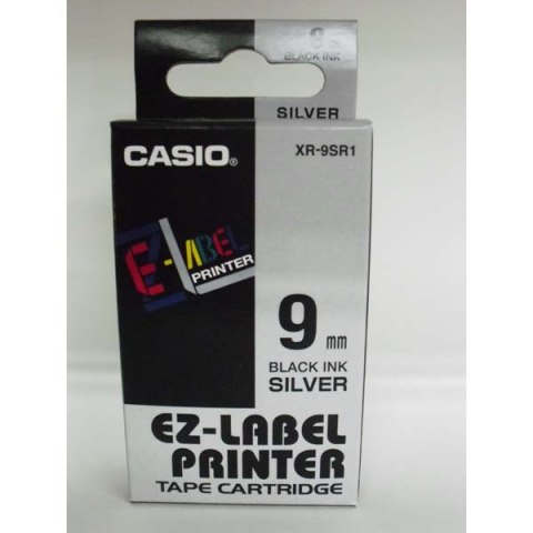 Casio oryginalny taśma do drukarek etykiet Casio XR-9SR1 czarny druksrebrny podkład nielaminowany 8m 9mm