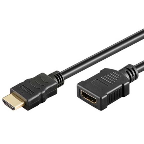 Kabel HDMI M- HDMI F, 1m, pozłacane końcówki, czarna