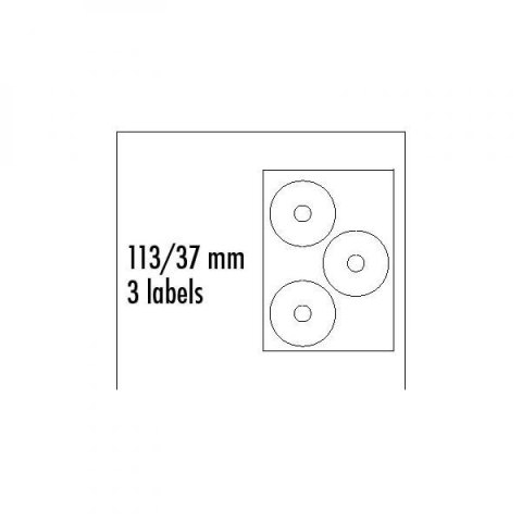 Logo etykiety na CD 113/37mm, A4, matowe, białe, 3 etykiety, 140g/m2, pakowany po 25 szt., do drukarek atramentowych i laserowyc