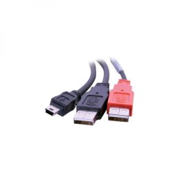 Kabel USB (2.0) USB A 2x M- USB mini M (5 pin) 1.8m czarny