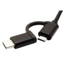 Kabel USB (2.0) USB A F + M- USB micro B M 1m okrągły czarny plastic bag z redukcją do USB C OTG