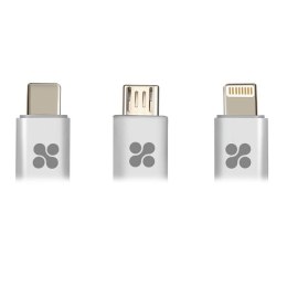 Kabel USB (2.0) USB A M- Lightning M + USB C M + MicroUSB M 1.2m okrągły srebrny Promate Oplot Trio