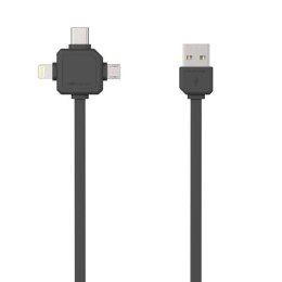 Kabel USB (2.0) USB A M- USB C / Lightning / Micro-USB 1.5m 3w1 czarny Powercube płaski
