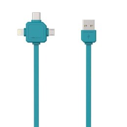 Kabel USB (2.0) USB A M- USB C / Lightning / Micro-USB 1.5m 3w1 niebieski Powercube płaski