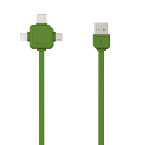 Kabel USB (2.0) USB A M- USB C / Lightning / Micro-USB 1.5m 3w1 zielony Powercube płaski