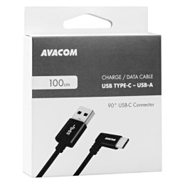Kabel USB (2.0), USB A M- USB C M, 1.1m, okrągły, czarny, Avacom, złącze 90 st