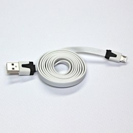 Kabel USB (2.0) USB A M- USB micro M 1m płaski biały
