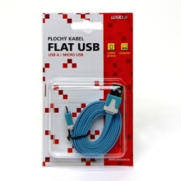 Kabel USB (2.0) USB A M- USB micro M 1m płaski niebieski Logo blistr