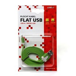 Kabel USB (2.0) USB A M- USB micro M 1m płaski zielony Logo blistr
