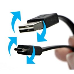 Kabel USB (2.0) USB A M reversible- USB micro M reversible 0.3m płaski czarny dwustronny