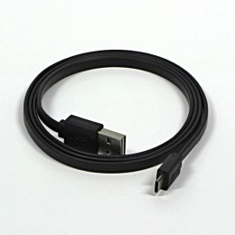 Kabel USB (2.0) USB A M reversible- USB micro M reversible 1m płaski czarny