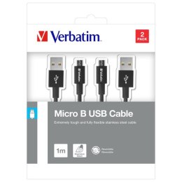 Kabel USB (2.0) USB A M reversible- USB micro M reversible 1m reversible 3 czarny Verbatim box 48874 2szt 2x100cm