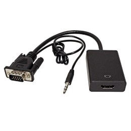 Video Redukcja, VGA-HDMI, VGA (15) M + Jack (3,5mm) M-HDMI F, 0, czarna