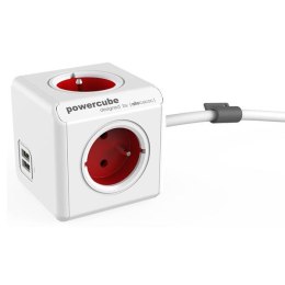 Kabel sieciowy 230V przedłużacz CEE7 (widelec)-POWERCUBE 1.5m EXTENDED USB czerwony POWERCUBE 4 zásuvky 2xUSB portdětská