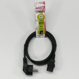 Kabel sieciowy 230V zasilacz, CEE7 (widelec)-C13, 2m, VDE approved, czarny, Logo