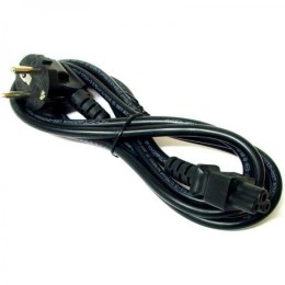 Kabel sieciowy 230V zasilacz, CEE7 (widelec)-C5, 2m, VDE approved, czarny, Logo, koncovka ve tvaru trojlístku