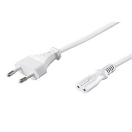 Kabel sieciowy 230V zasilacz, CEE7 (widelec)-C7, 1.5m, VDE approved, biały, 2 pinová koncovka