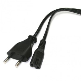 Kabel sieciowy 230V zasilacz, CEE7 (widelec)-C7, 2m, VDE approved, czarny, Logo, 2 pinová koncovka