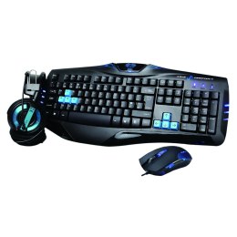 E-BLUE Zestaw klawiatur Cobra do gry czarno-niebieski przewodowa (USB) US z myszką Cobra II i słuchawki Cobra I