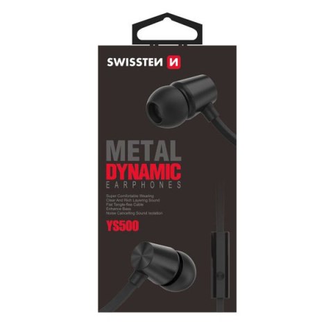 SWISSTEN YS500, słuchawki z mikrofonem, bez regulacji głośności na przewodzie, czarna, 3.5 mm jack douszne