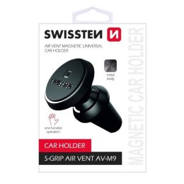 Uchwyt magnetyczny do telefonu lub GPS do samochodu S-Grip AV-M9 czarny metal Swissten na kratkę wentylacyjną czarna tele