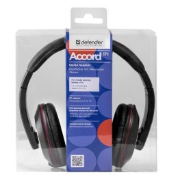 Defender Accord 171 słuchawki z mikrofonem bez regulacji głośności na przewodzie czarna zamykane 2x 3.5 mm jack