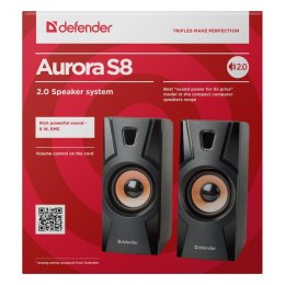 Defender głośniki Aurora S8 2.0 8W czarne regulacja głośności 70Hz~20kHz