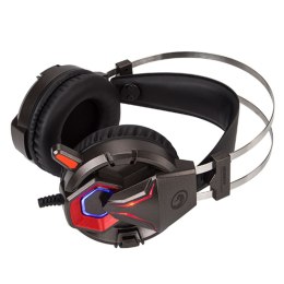 Marvo HG8914 słuchawki z mikrofonem regulacja głośności czarno-czerwona podświetlona 3.5 mm jack + USB + rozdvojka rozgałęz