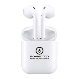 Powerton słuchawki bluetooth WPBTE01, s nabíjecí krabičkou, mikrofon, biała, Airpods style, Pop-Up funkce sport