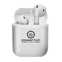 Powerton słuchawki bluetooth WPBTE01, s nabíjecí krabičkou, mikrofon, biała, Airpods style, Pop-Up funkce sport