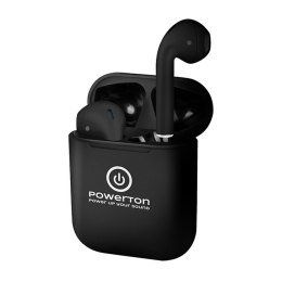 Powerton słuchawki bluetooth WPBTE01, s nabíjecí krabičkou, mikrofon, czarna, Airpods style, Pop-Up funkce sport