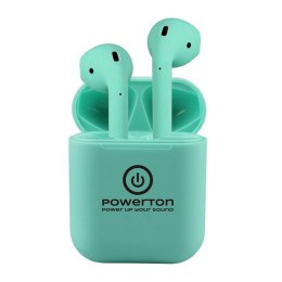 Powerton słuchawki bluetooth WPBTE01, s nabíjecí krabičkou, mikrofon, zielona, Airpods style, Pop-Up funkce sport