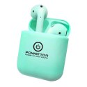 Powerton słuchawki bluetooth WPBTE01, s nabíjecí krabičkou, mikrofon, zielona, Airpods style, Pop-Up funkce sport