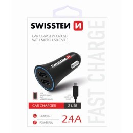 SWISSTEN ładowarka samochodowa micro USB + kabel USB (A male-micro) 12V 5V 2400mA do ładowania telefonów komórkowych i GPS