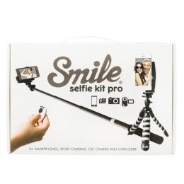 Zestaw do selfie PRO, metal / tworzywo sztuczne, czarna, z pilotem bluetooth i uchwytem, z opakowaniem, Smile