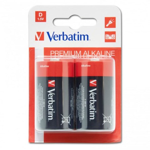 Bateria alkaliczna, LR20, 1.5V, Verbatim, blistr, 2-pack, 49923