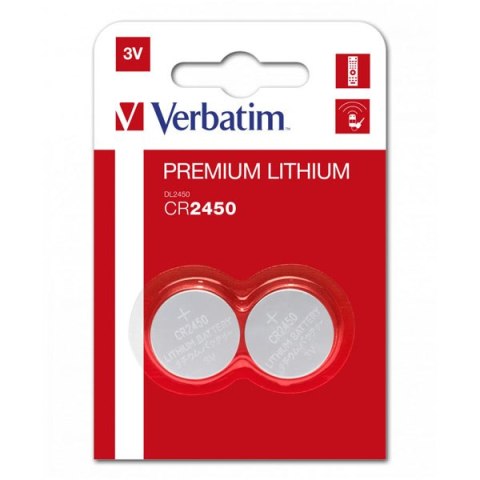 Bateria litowa, CR2450, 3V, Verbatim, blistr, 2-pack, 49938,