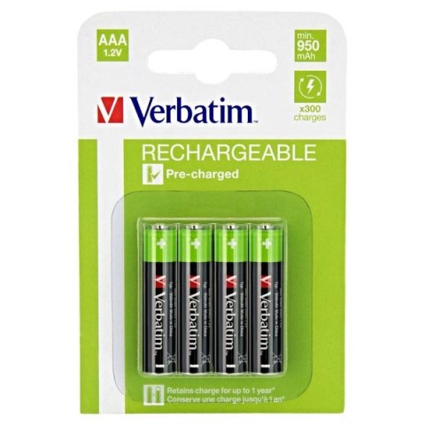 Baterie Ni-MH, AAA akumulatorki, 1.2V, 950 mAh, Verbatim, blistr, 4-pack,