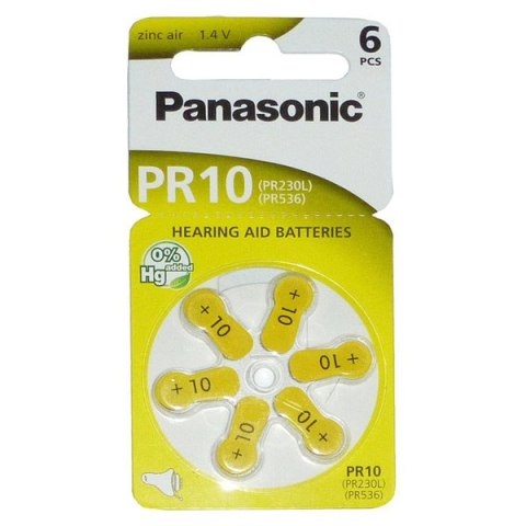 Baterie cynkowo-powietrzna., PR10, PR230L, PR536, 1.4V, Panasonic, blistr, 6-pack do aparatu słuchowego