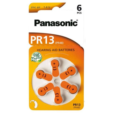 Baterie cynkowo-powietrzna., PR13, 1.4V, Panasonic, blistr, 6-pack, do aparatu słuchowego