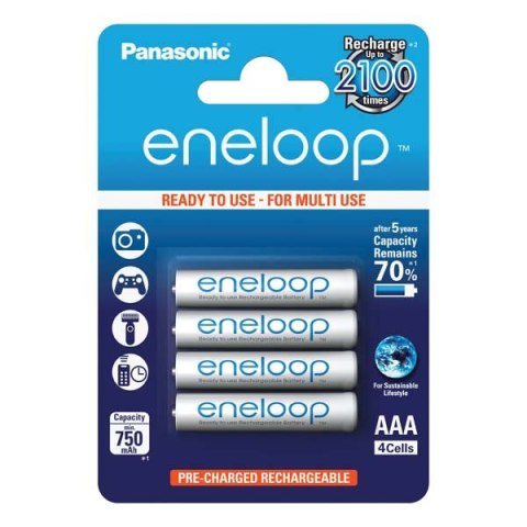 Baterie fabrycznie ładowane, AAA, 1.2V, 750 mAh, Panasonic-Eneloop, blistr, 4-pack,