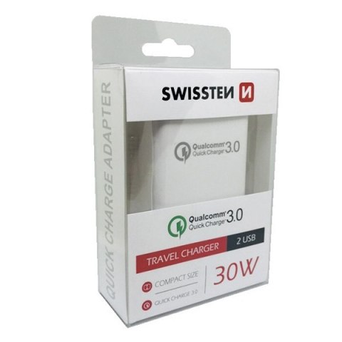 SWISSTEN, Sieciowy adapter, 100-240V, 12V, 3000mA, szybkie ładowanie, biały