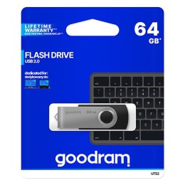 Goodram USB flash disk, 2.0, 64GB, UTS2, czarny, UTS2-0640K0R11, wsparcie OS Win 7